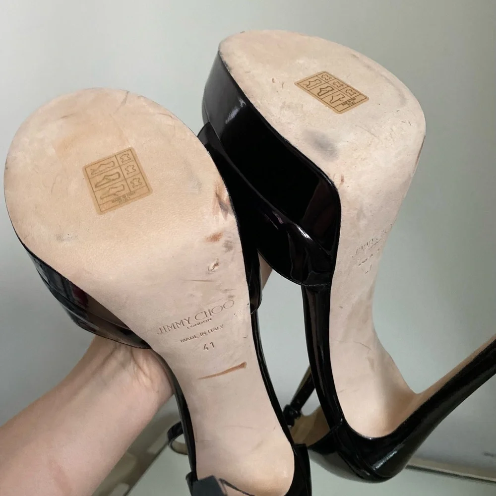 New Jimmy Choo Max 150 Black Patent Leather Open
Toe Platform Sandals 41 $1,095 - Picture 7 of 13